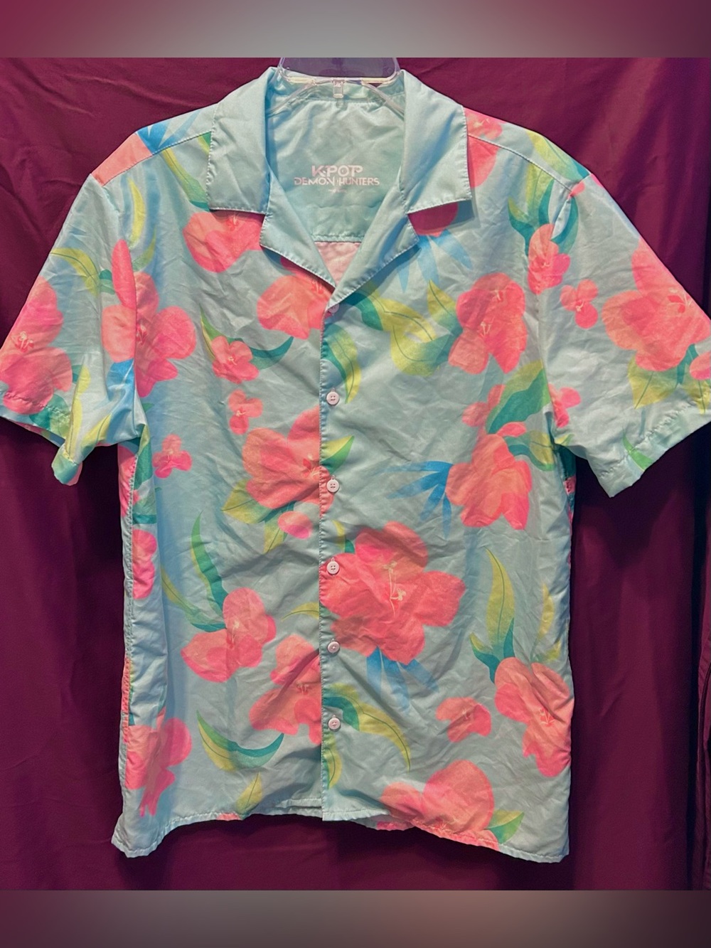 Netflix Abby Pastel Blue Hawaiian Shirt with Pink Floral Print